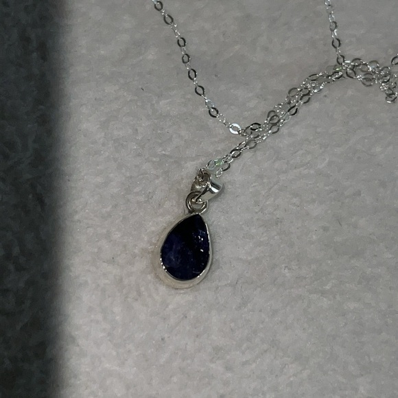 Faceted Iolite Teardrop Pendant Necklace – 925 Sterling Silver Chain - Picture 3 of 4